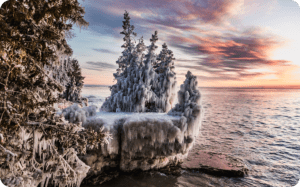 Cave Point frozen in winter